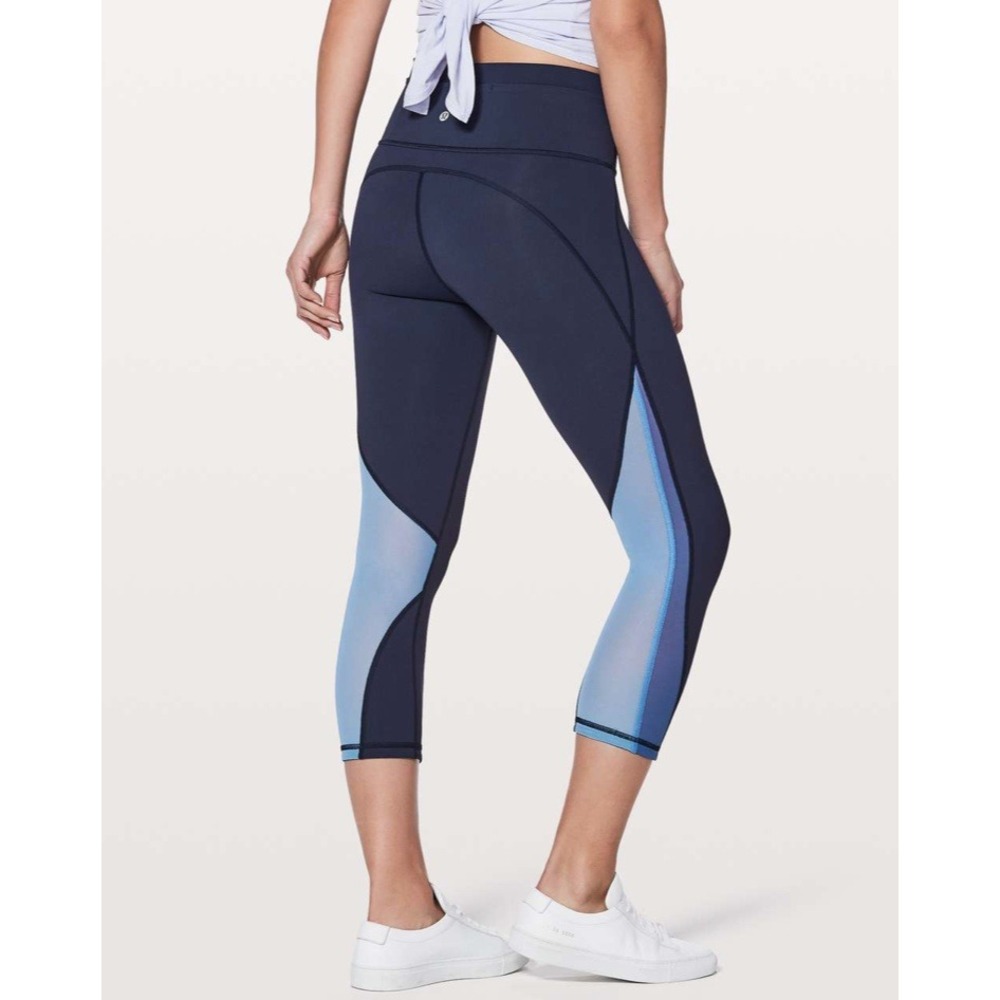 Lululemon Mix & Mesh Crop 21" Midnight Navy Moroccan Blue Leggings Size 4